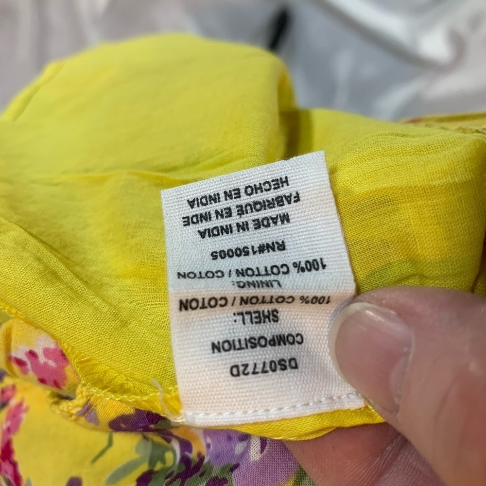 Maisie 100% Cotton Short Puff Sleeve Floral Ruffle Mini Dress - Yellow - Large - Picture 6 of 9